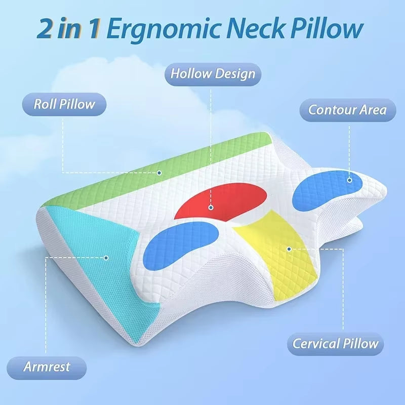 Neck Pillow 1Pc Memory Foam Cervical Pillow, 2 in 1 Ergonomic Contour Orthopedic Pillow for Neck Pain, Contoured Support Pillows